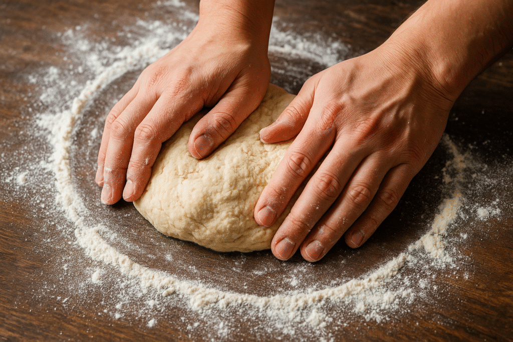 preparando a massa da Pizza saudável de frango e brócolis