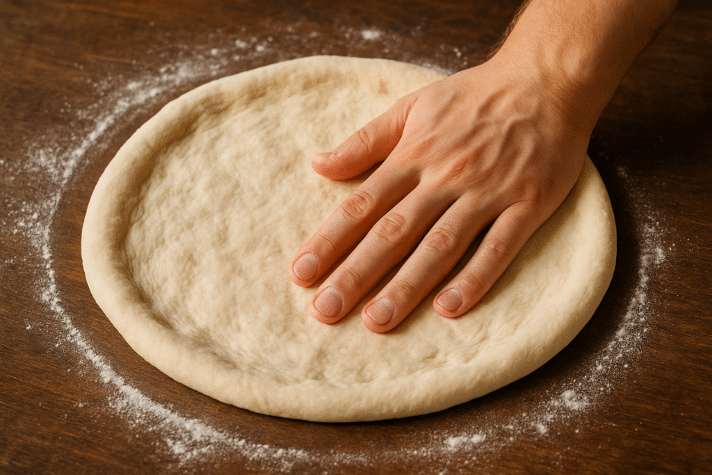 Pizza de Frango com Brócolis abrindo a massa