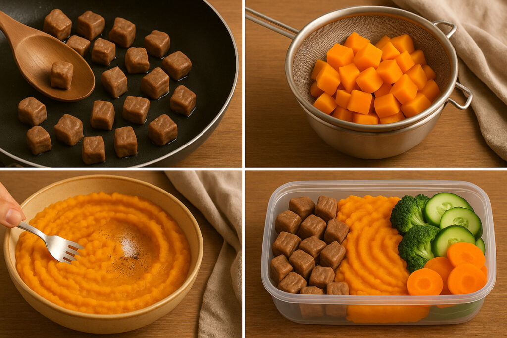  todas as etapas prontas agora e só fazer a marmita fitness com carne e legumes