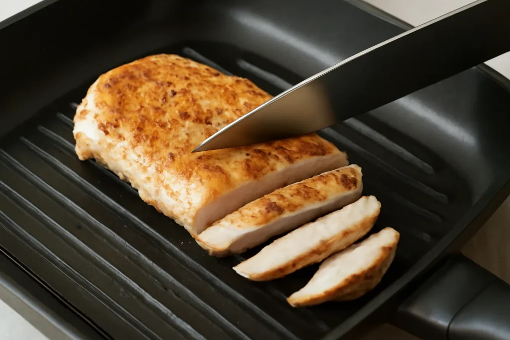 Salada Saudável com Frango para Emagrecer
Frango sendo grelhado em frigideira