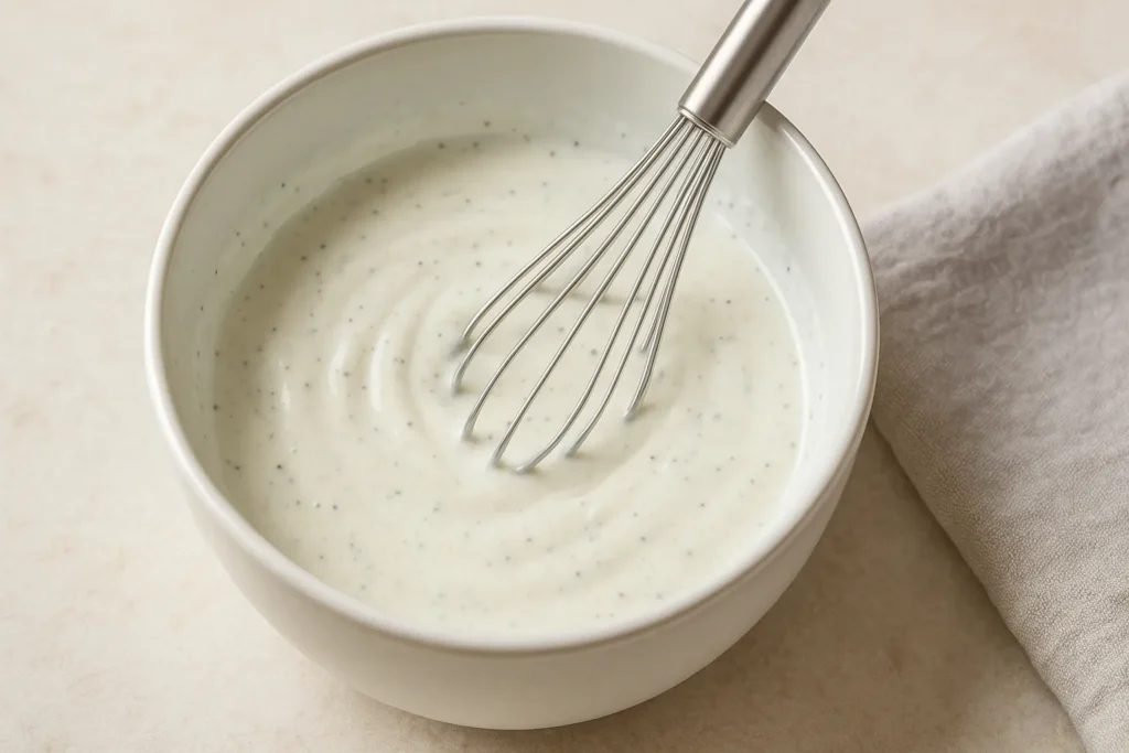 Salada Saudável com Frango para Emagrecer
Molho branco cremoso sendo mexido com fouet como fazer iogurte-natural caseiro