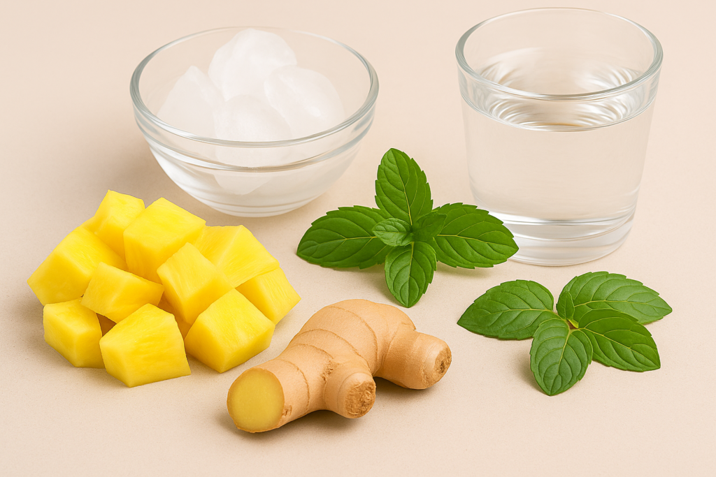 Cubos de abacaxi sendo colocados no liquidificador