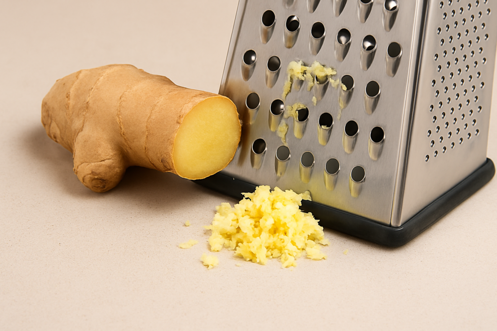 Gengibre fresco sendo ralado

