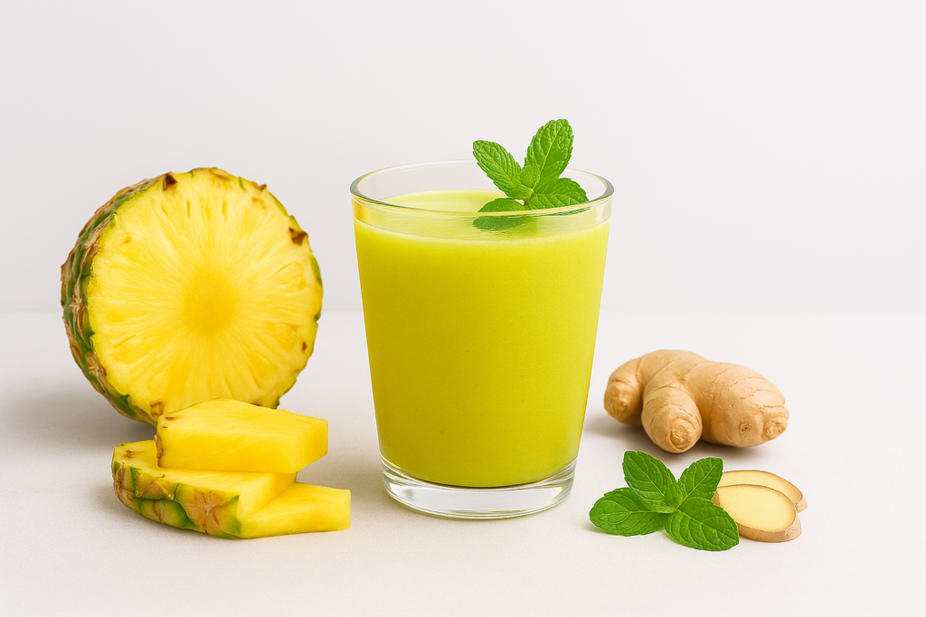 Suco detox servido com folha de hortelã fresca