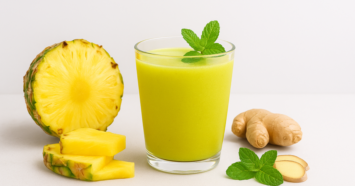 Suco detox servido com folha de hortelã fresca