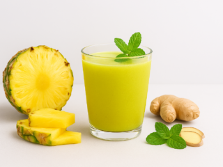 Suco detox servido com folha de hortelã fresca