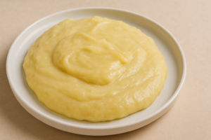 Brigadeiro branco fit resfriando na geladeira.