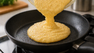 pão de queijo low carb de frigideira sendo preparado na frigideira