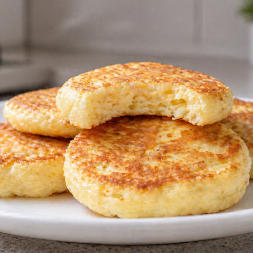 pão de queijo low carb de frigideira dourado pronto em prato branco
